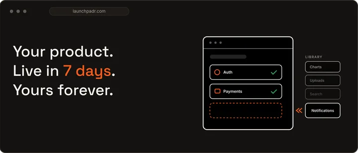 Preview of the LaunchPadr product website: your product, live in 7 days, yours forever